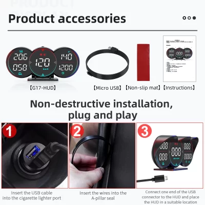G17 Car GPS Head-Up Display HUD Water Oil Temp Alarm Speedometer Odometer Overspeed Warning Diagnotstic Speed Meter For All Cars