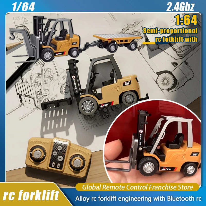 1/64 Rc Forklift Mini Semi-proportional 2.4G Rc Car Bluetooth Alloy Remote Control Engineering Vehicle Children Toys Ask Nanfeng