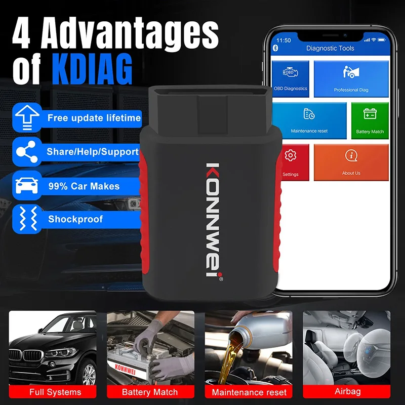 2026 KONNWEI KDIAG Sistema Completo Scanner Automático Redefinir SAS EPB Serviço Programador ECU OBD OBD2 Ferramenta de Diagnóstico de Carro pk Thinkdiag MINI - Image 6
