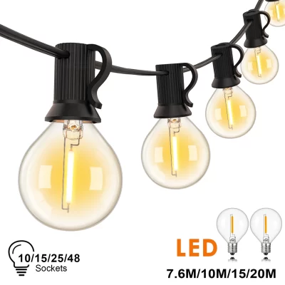 G40 interior ao ar livre luz da corda e12 soquete plugue da ue 220v conectável regulável vintage luz de fadas corrente para quintal pátio decoração