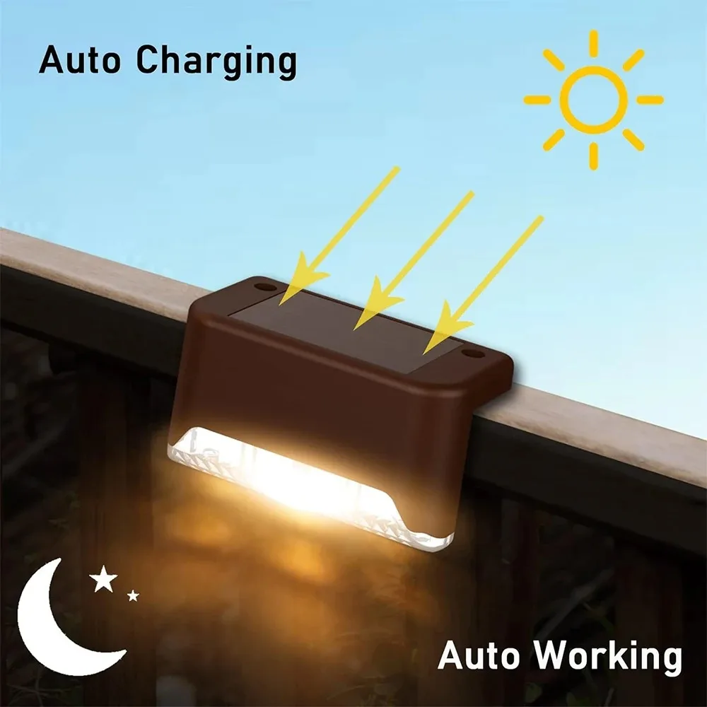 4-20 pçs branco quente led solar passo luzes ao ar livre jardim caminho luzes da escada à prova dwaterproof água varanda pátio cerca iluminação decoração - Image 3