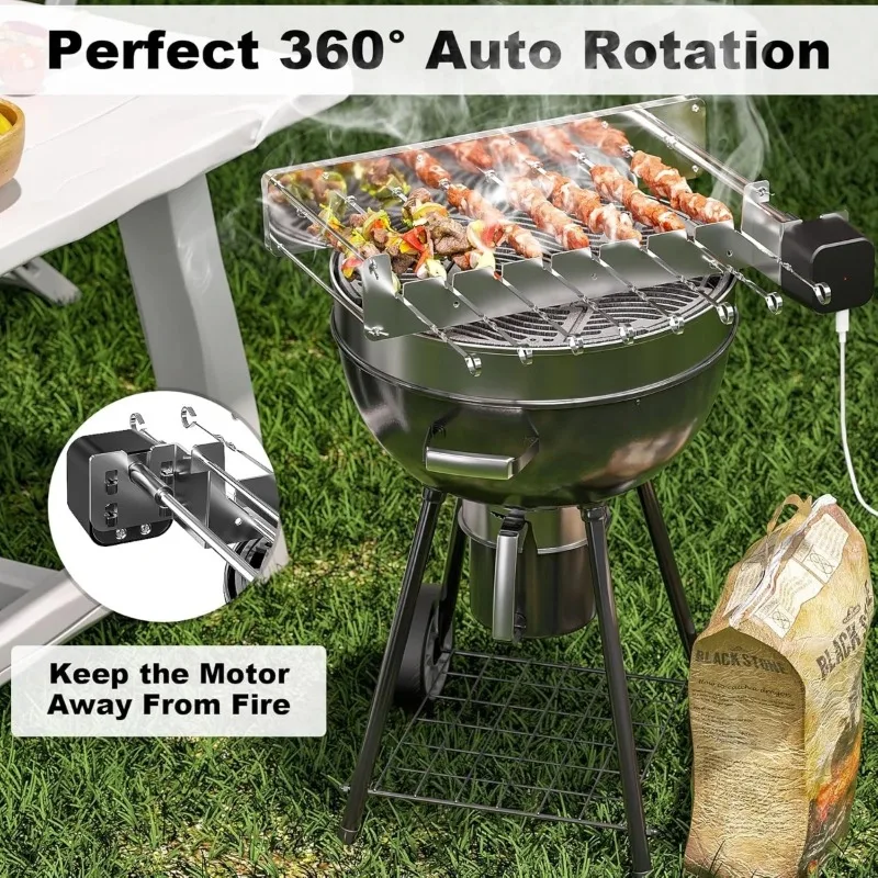 Grelha giratória automática para espeto, grelha elétrica para churrasco kebab, acessório de aço inoxidável para grelha a gás e carvão, 8 palitos - Image 2
