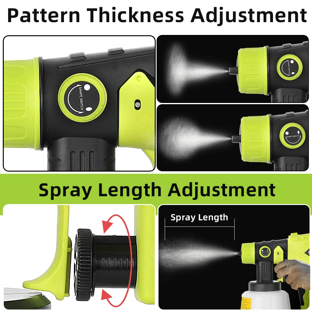 Pulverizador de tinta HVLP sem fio de 200 W para Ryobi 18 V ONE +, 4 bicos, 3 padrões, recipiente de 1000 ML, pistola de pulverização portátil (sem bateria) - Image 5