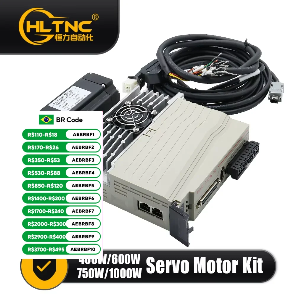 HLTNC Servo motors Kit 400w 600w 750w 1000w With Servo Driver 17bit Absolute Encoder 1.27Nm-3.8Nm 543ozin For CNC Engraver