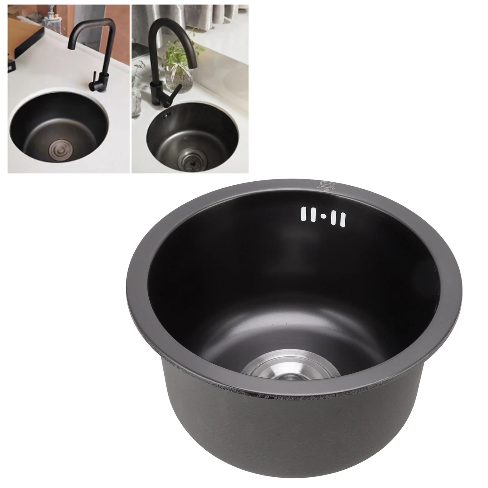 Pia redonda de cozinha mini pia de cozinha redonda barra de aço inoxidável bacia redonda com encaixe de tubo de drenagem 30cm de diâmetro pia redonda