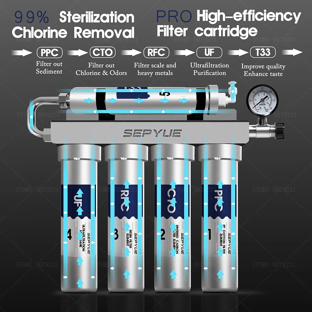 304 filtro de água de aço inoxidável água potável cozinha doméstica 5 estágios sistema de filtro de água uf torneira purificador de água para casa - Image 2