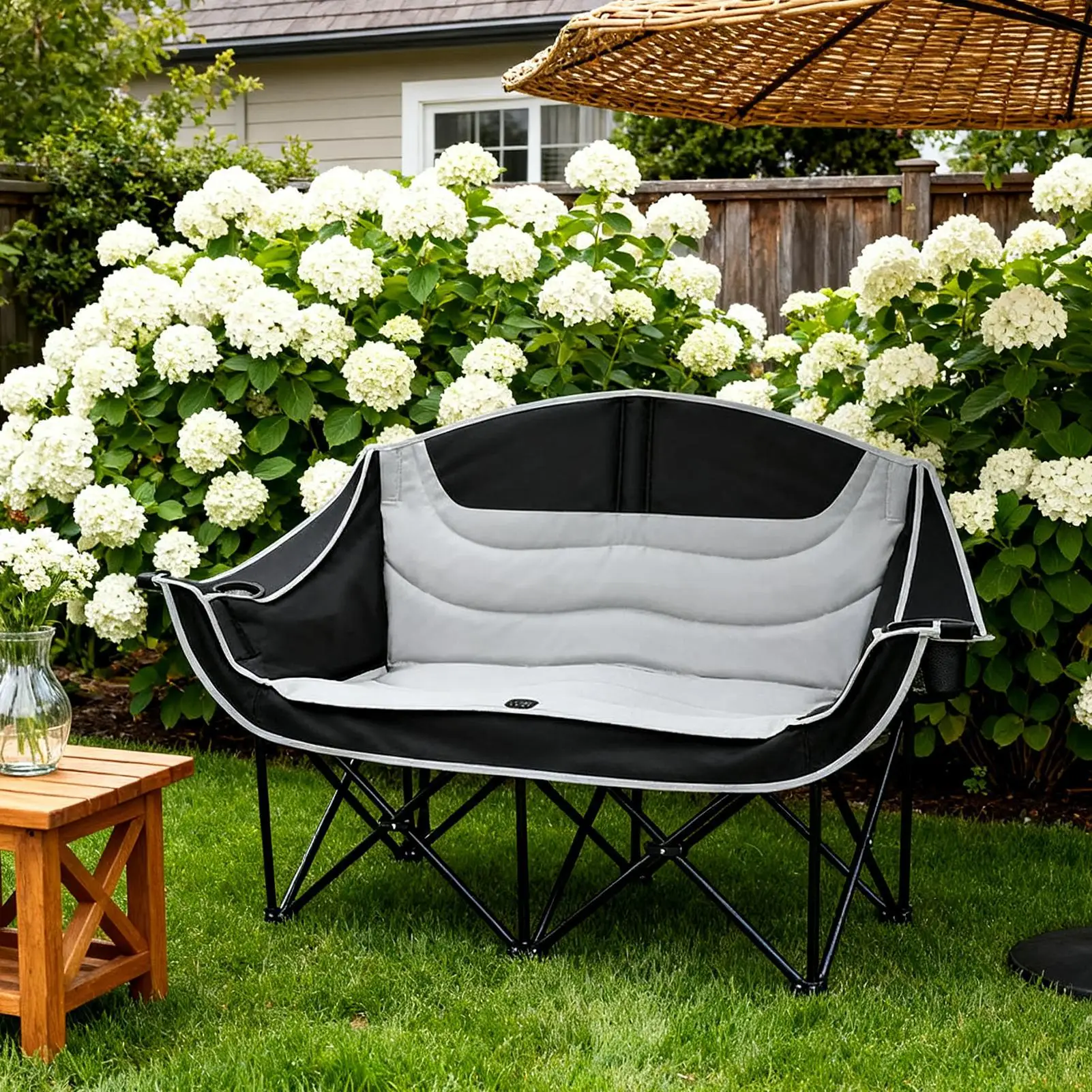 Double Camping Chair 2 Person, Heavy Duty Portable Folding for Outdoor Picnic, Oversized Lawn Chair for Park Beach Fishing