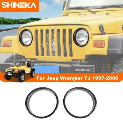 Shineka abs preto frente do carro farol lâmpada decoração capa guarnição adesivos para jeep wrangler tj 1997-2006 acessórios exteriores