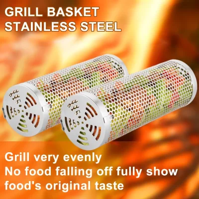 Cesta de grelha de aço inoxidável portátil gaiola de churrasco rolamento grelhar cesta útil churrasqueira cesta ao ar livre grill acessórios