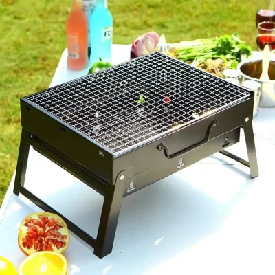 Grelha a carvão para churrasco portátil, aço inoxidável, pequeno, mini kit de ferramentas para churrasco, cozinha ao ar livre, acampamento, piquenique, praia, churrasco portátil