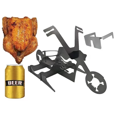 2024 portátil frango suporte cerveja pode engraçado americano motocicleta churrasqueira de aço inoxidável ferramentas rack legal titular presente
