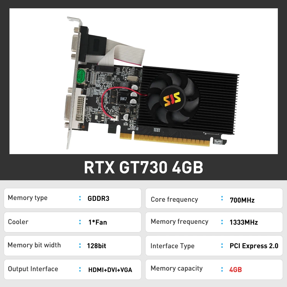 SEJISHI SJS Video Card GeForce GT730 Display Vga Cards 4GB DDR3 128Bit Computer Graphics Card for Game PC GT 730 4G D3 HDMI DVI - Image 3