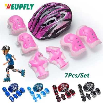 Conjunto de equipamentos de proteção para crianças, 7 peças, capacete e almofadas de patinação para meninos e meninas, protetores de pulso e cotovelo para skate e scooter