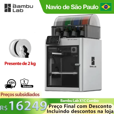 Bambu Lab X1 Carbon Combo 3D Printer with AMS 500mm/s High Speed Support 16 Colors Printing AI Monitor With 2KG Filamentos