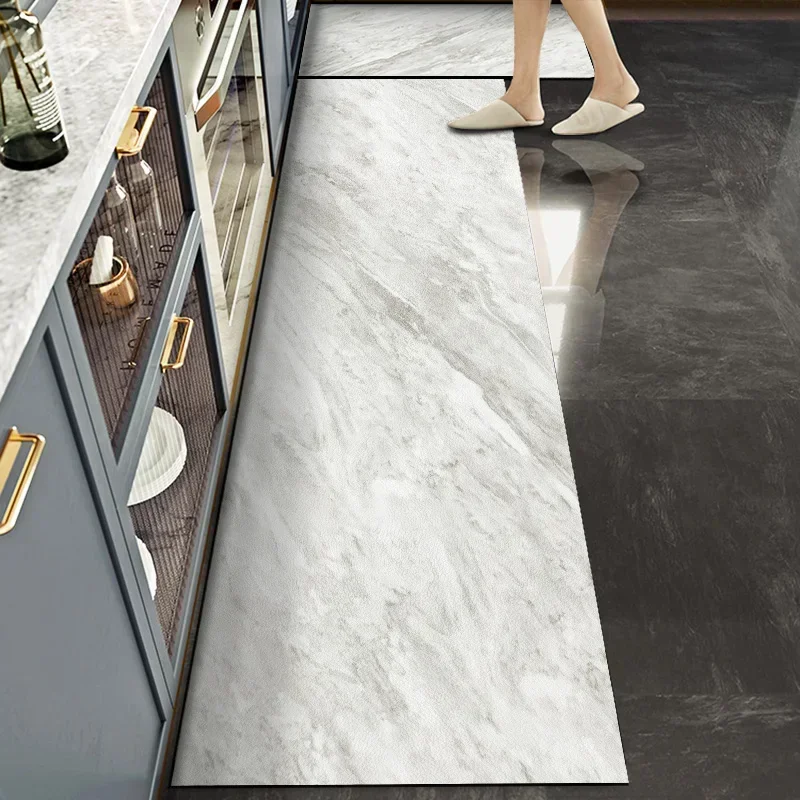 Tapete de cozinha padrão de mármore tapete impermeável à prova de óleo antiderrapante tapete de couro decoração para casa área tapetes alfombra de cocina - Image 2