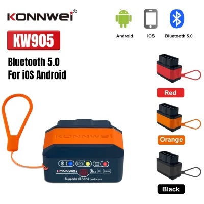 Konnwei kw905 elm327 v1.5 obd2 ferramenta de diagnóstico bluetooth 5.2 para android/ios elm 327 obd 2 odb2 leitor código scanner carro