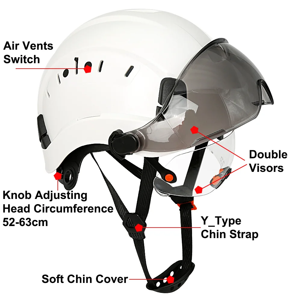 Capacete de segurança de construção ce com viseira, óculos embutidos para engenheiro, capacete abs, boné de trabalho industrial ansi, proteção de cabeça, novo - Image 5