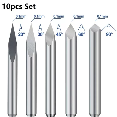 10pcs CNC Engraving Bit 3 Edge Pyramid Engraving Bits 3.175mm Shank 20-90D Carbide End MillCNC Router Bit Milling Cutter