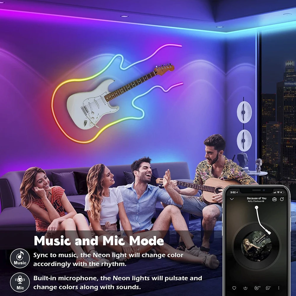 BEIMU Luzes LED neon Tuya Wifi, 5 m, 10 m, 15 m, à prova d'água, sincronização com música, controle por voz, compatível com Aleax/Google Home/Smart Life, para decoração externa de bares, lojas e residências - Image 4