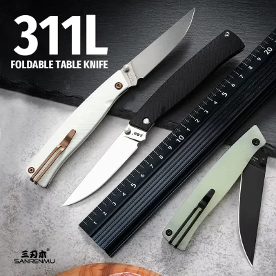 SANRENMU-Mini aço faca dobrável, Tactical Caça canivete, faca de acampamento ao ar livre, G10 ferramenta de resgate, 311L, 12C27, Novo