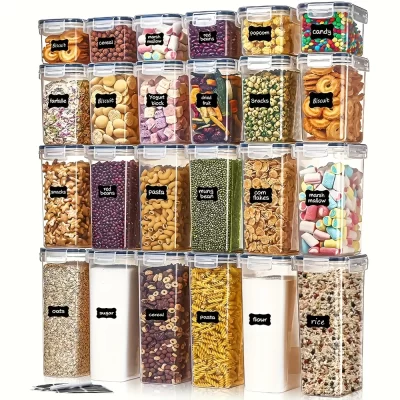 BPA free plastic kitchen storage container, sealed food storage container with lid, used for storing dry food, flour, and sugar