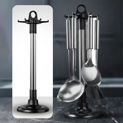 Cozinha rotativa rack de armazenamento rotativo utensílios de cozinha organizador ganchos espátula colher faca armário de armazenamento acessórios de cozinha