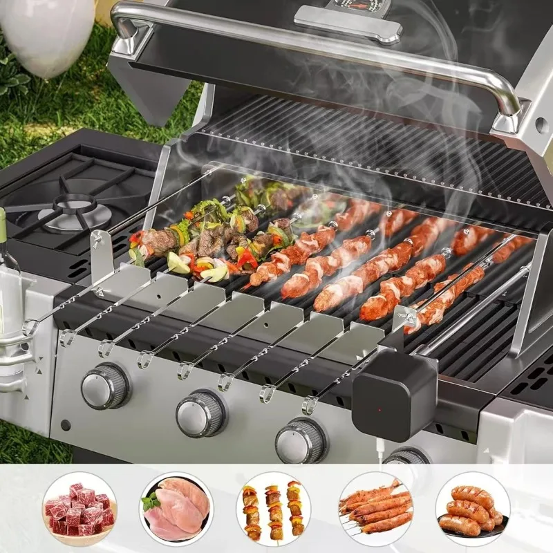 Grelha giratória automática para espeto, grelha elétrica para churrasco kebab, acessório de aço inoxidável para grelha a gás e carvão, 8 palitos - Image 4