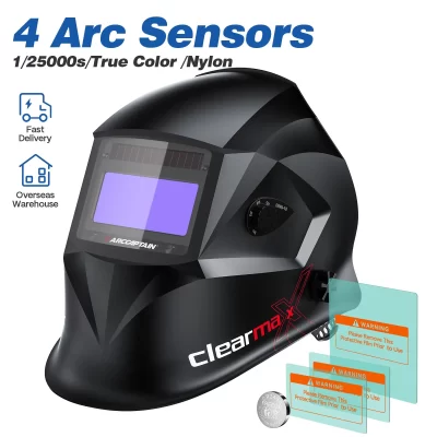 ARCCAPTAIN Capacete de soldagem com escurecimento automático Máscara de soldador de nylon Visão grande True Color DIN4 1/1/1/1 Máscara de solda para TIG MIG MMA CUT