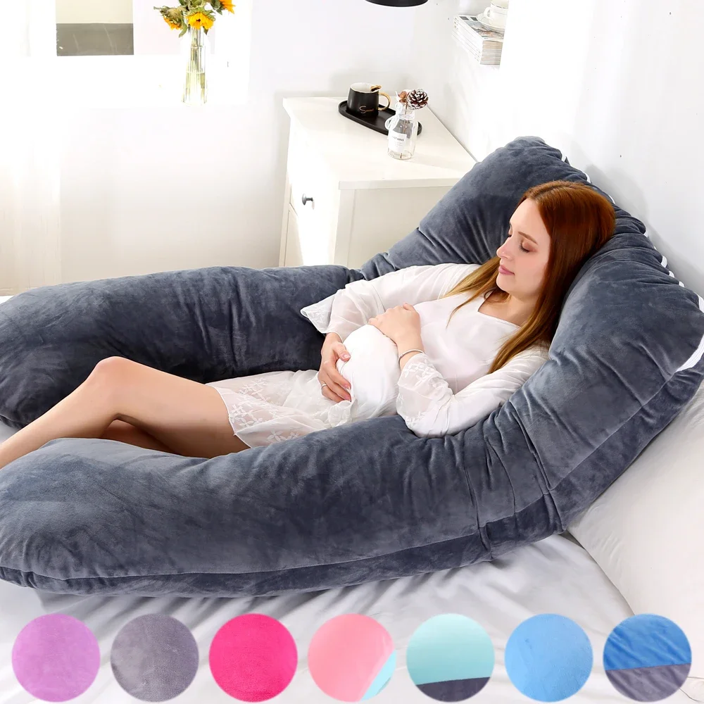 140x70cm 3000g 6.6lb travesseiro macio para grávidas tipo u travesseiro lombar multifuncional almofada de proteção lateral para gravidez mulheres veludo - Image 2