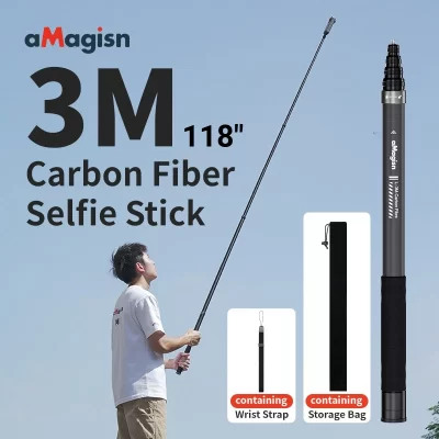 aMagisn 1.2M/3M Invisible Selfie Stick Freely Retractable Carbon Fiber Extended For Gopro Max / Insta360 X3 X4 X5 Accessories