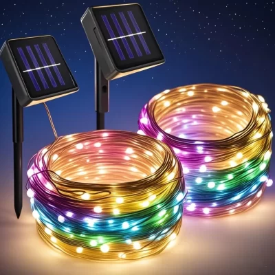 32m/22m/11m/7m festão solar led luzes da corda de fadas à prova dwaterproof água ao ar livre jardim quintal festa natal guirlanda decoração fio cobre