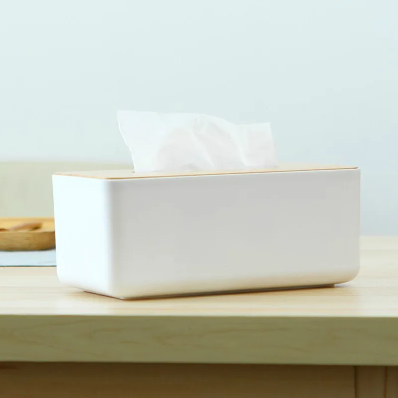 Plastic Tissue Box Wooden Lid Square Napkin Holder Container Wet Tissue Paper Dispenser Case Modern Home Car Organizer - Image 6