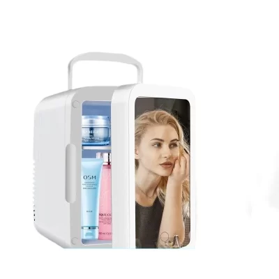 Summer Portable Car Mini Fridge, Multifunctional with Beauty Makeup Mirror, 4L Fridge for Home and Car Use