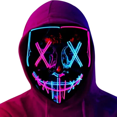 Poptrend máscara de halloween led light up máscara assustadora para festival cosplay traje de halloween festas de máscaras presente de carnaval