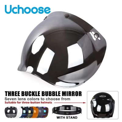 Autêntico espelho de bolha capacete da motocicleta três botão tipo retro estilo capacete lentes bolha escudo viseiras capacete acessórios