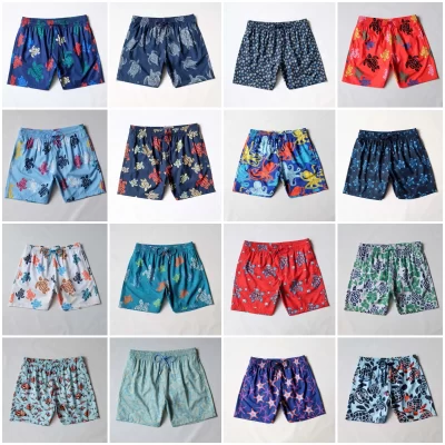 Calções de praia masculinos de alta qualidade, design de tartarugas, esportes, surf, roupa de banho, cintura elástica, shorts de praia