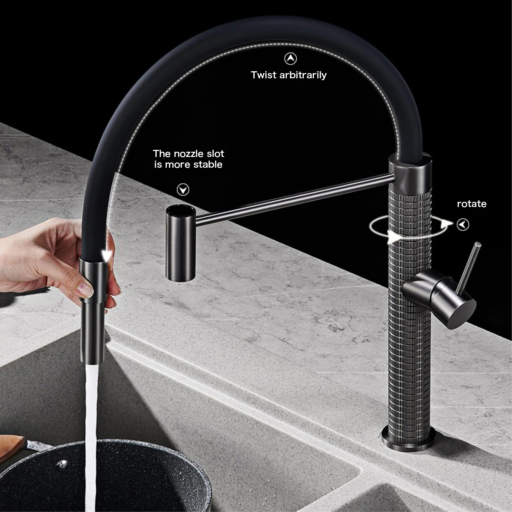 Luxo latão escovado ouro torneira da cozinha moderna um punho cartucho de cerâmica água quente/fria pull out spray 360 giratória pia - Image 4
