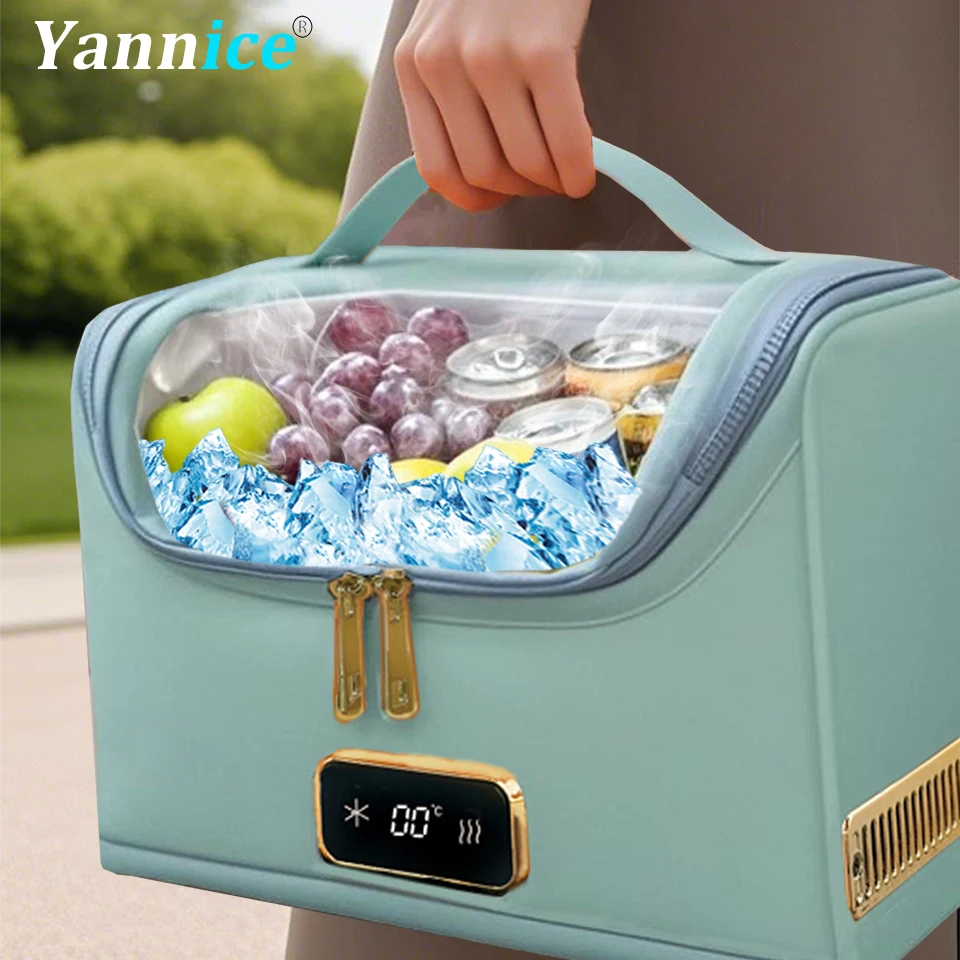 Yannice12V220V Mini Car Refrigerator Green Portable Car Cold& Heat Soft Bag Hand Carry Cosmetics Drug Cold Bag For Home Car Use