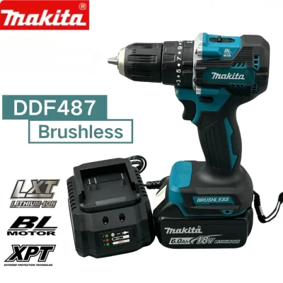 Makita ddf487 18v chave de fenda sem escova furadeira elétrica broca de impacto de decoração equipe ferramentas elétricas para makita 18v bateria
