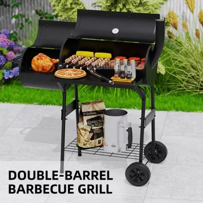 ​ Churrasqueira a carvão com balde duplo e fumante offset | Barbacoa extra grande e grossa estilo americano para jardim ​