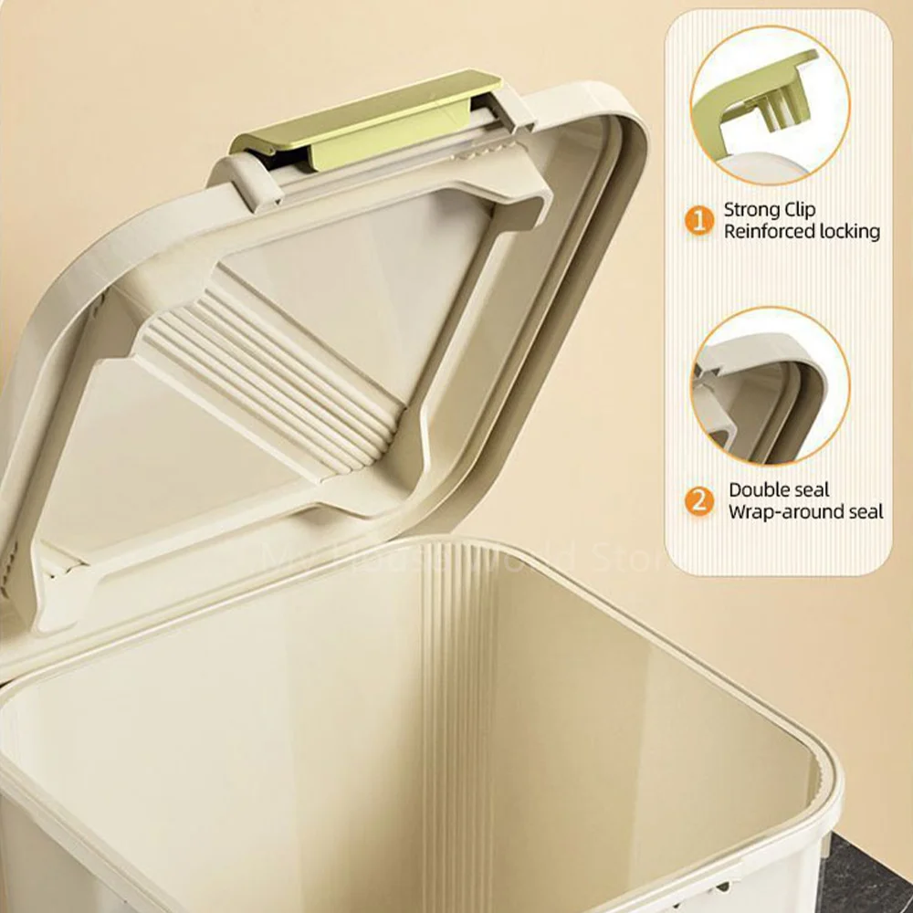 10KG Rice Container Rice Storage Box Sealed Cereal Dispenser with Buckle Insect Proof Grain Pet Food Container Kitchen Organizer - Image 3