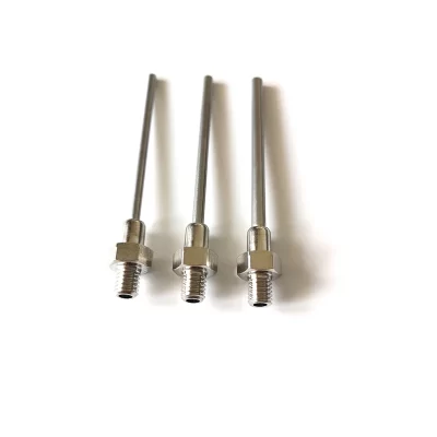 Máquina distribuidora de metal com agulha sem corte, Luer Lock M5, rosca masculina, alta qualidade