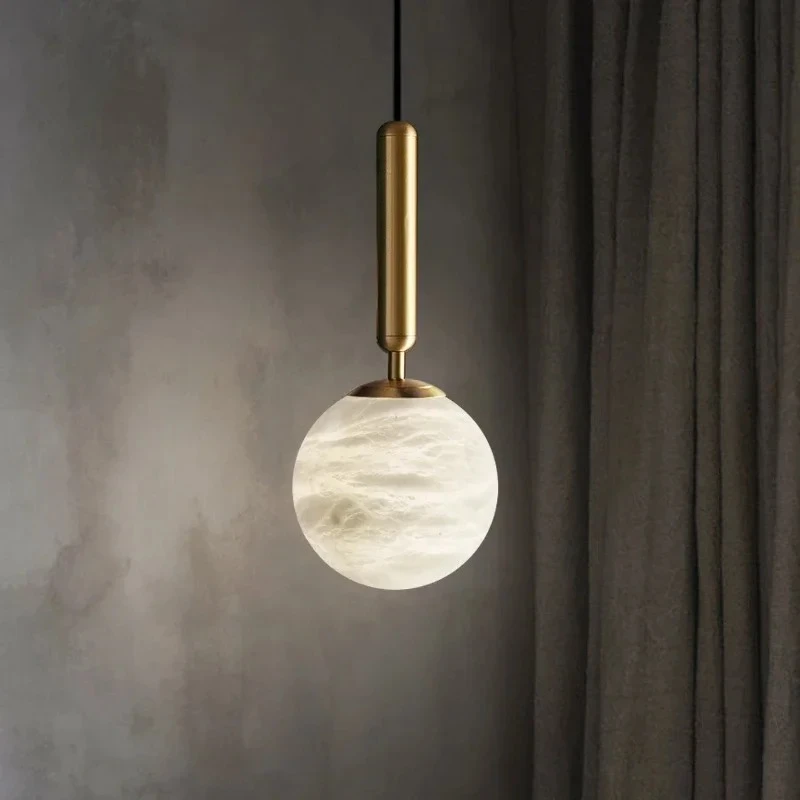 Moderno mármore todo o cobre luz pingente única cabeça quarto lâmpada de cabeceira designer restaurante alabastro lustre decoração interior