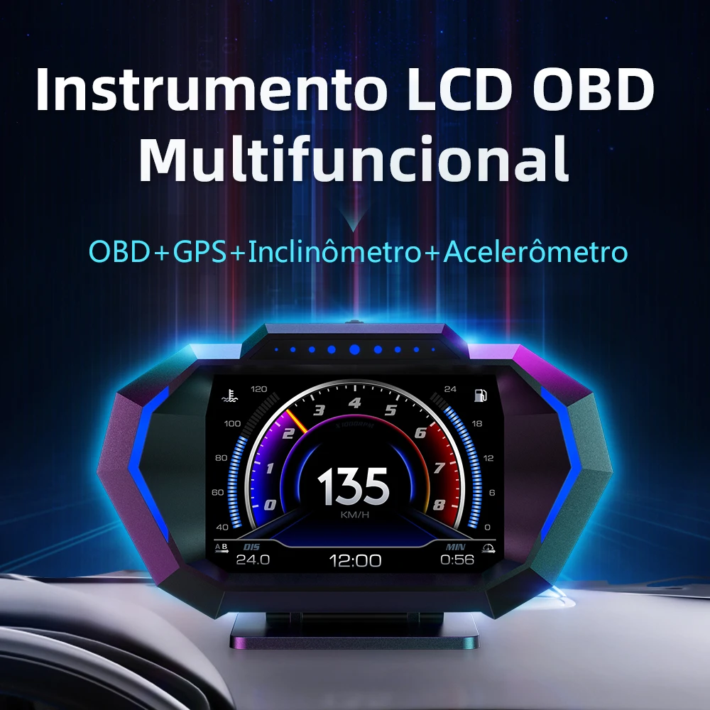 OBD + GPS HUD P24 Car OBD Head Up Display HUD on Board Computer Digital Speedometer Water Temp Fuel Consumption Slope Meter