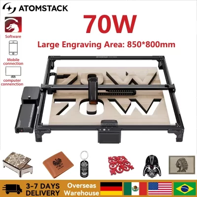 Atomstack a70 max 70w autofoco máquina de corte e gravação a laser 850*800mm desktop cnc gravador a laser metal acrílico madeira diy