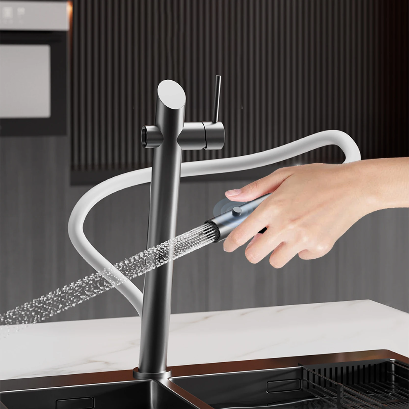 AITANA-Torneira de cozinha com design removível, latão de luxo, controle duplo, sucção magnética, fria e quente, torneira pia de 2 funções, preto - Image 2