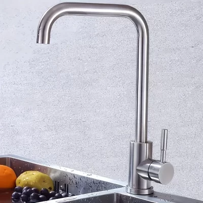 [Torneira de aço inoxidável] 360 ° Torneira giratória para pia de cozinha em aço inoxidável | Água quente e fria de controle duplo, acabamento escovado