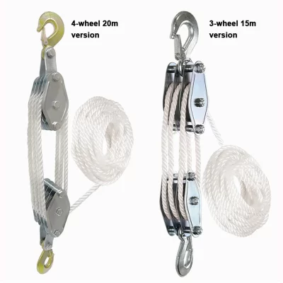 270 ° Polia de corda rotativa, bloco de liga de zinco, gancho, guindaste portátil, polia de corda de polietileno resistente, dispositivo de elevação manual