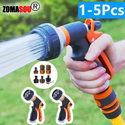Pistola de rega de jardim, 8 modos, pulverizador de alta pressão, bico de irrigação ajustável, planta, gramado, quintal, 1-5 peças