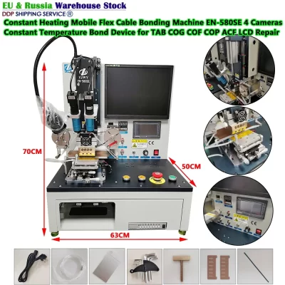 Atualize a máquina de ligação de cabo flexível de mesa EN-580SE com quatro câmeras para aquecimento constante do telefone móvel TAB COG COF COP ACF LCD